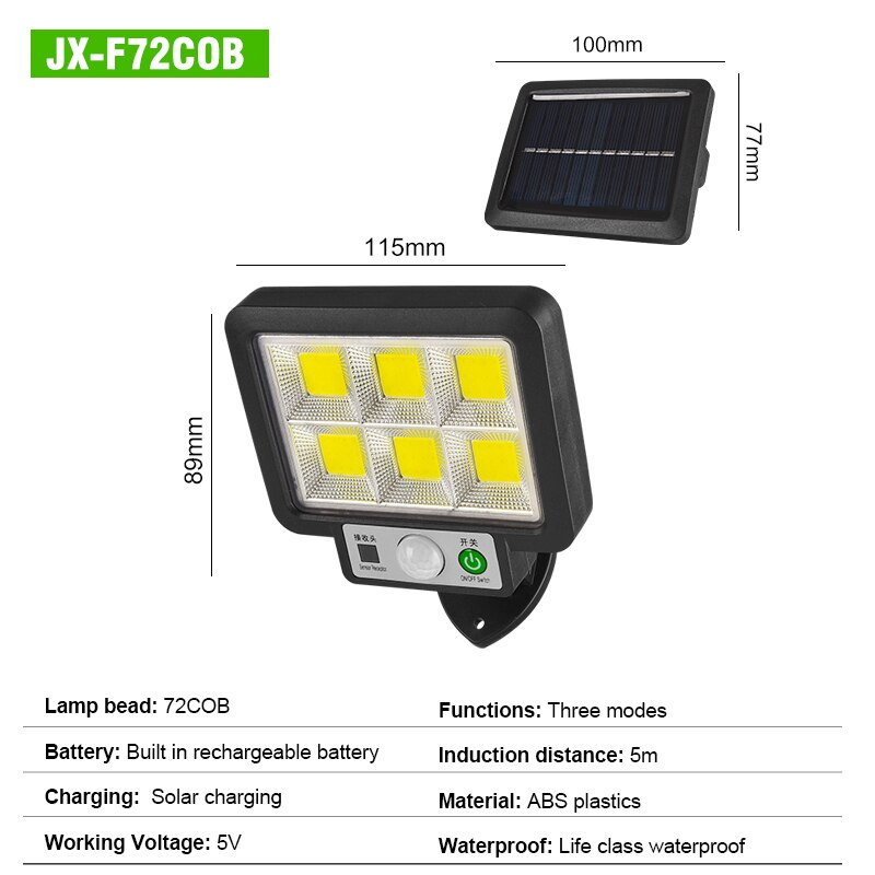 56 Led Solar Licht Menselijk Lichaam Sensor 72COB Solar Lamp IP65 Outdoor Licht Automatische Helderheid Tuin Straat Licht: F72 56led