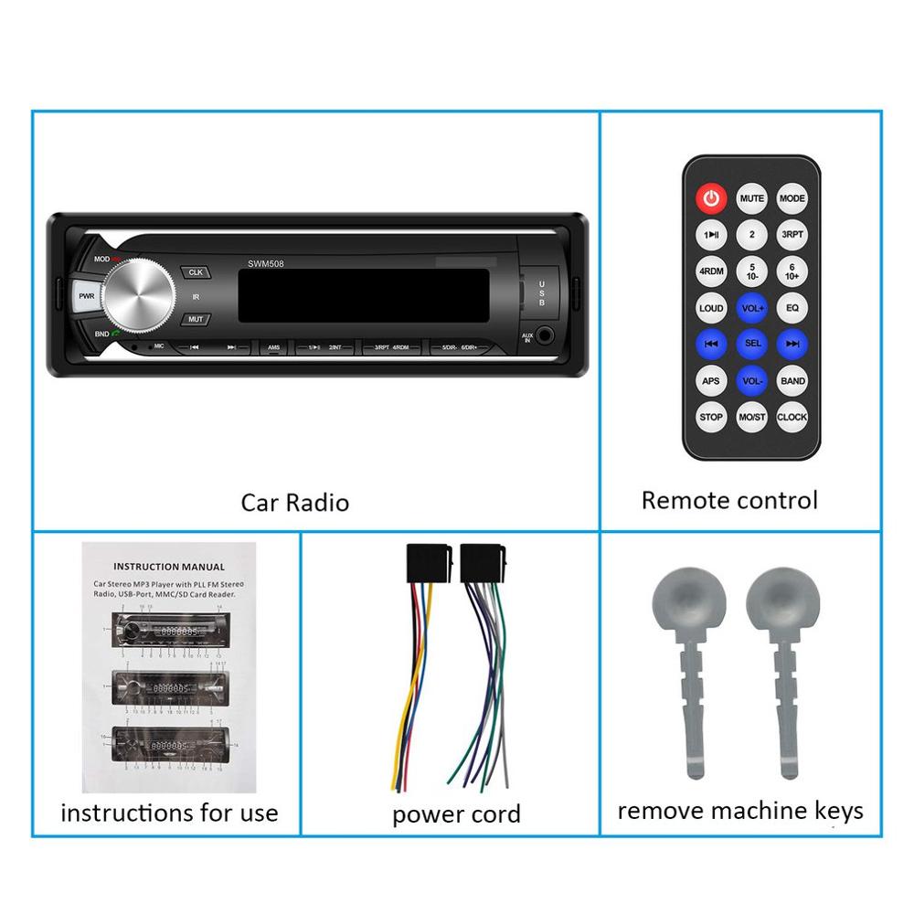 Multifunction Wireless Car Radio Stereo Media Player 4 Loud Speaker Colorful Key Lights Car MP3 Player