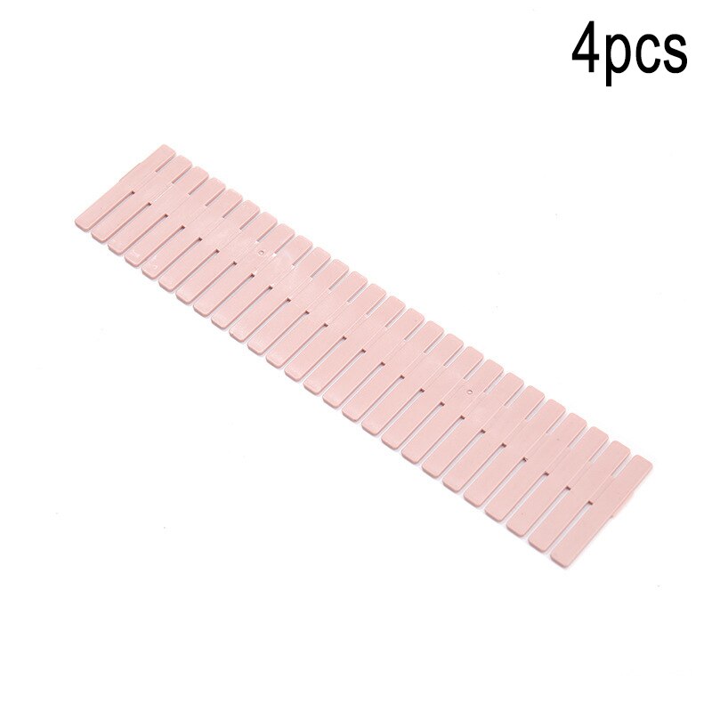 4PCS Adjustable Plastic drawer DIY grid divider household storage storage box underwear socks grid sorting grid free combination: Pink