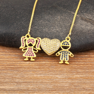 Nidin Hete Verkoop Familie Liefde Moeder Vader Zoon Dochter Ketting Meisje Jongen Hart Hanger Zirkonia Koppels Sieraden: Staal Kleur
