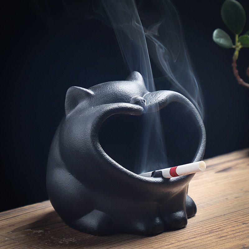 Niedlichen Karikatur Kleine Ebene gähnen Katze Keramik Aschenbecher Kreative Persönlichkeit Große Kaffee Tisch Auto Aschenbecher
