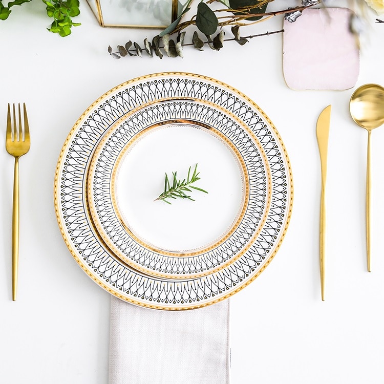 Glas perle guld indlagt retter bøf plade salat retter bryllupsfest begivenhed