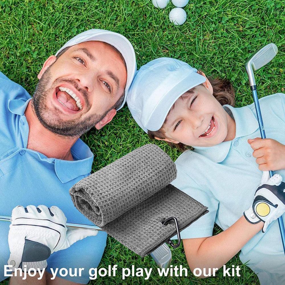 Golf Handdoek Wafel Patroon Katoen Met Karabijnhaak Reinigingsdoekjes Microfiber Haak Reinigt Clubs Ballen Handen