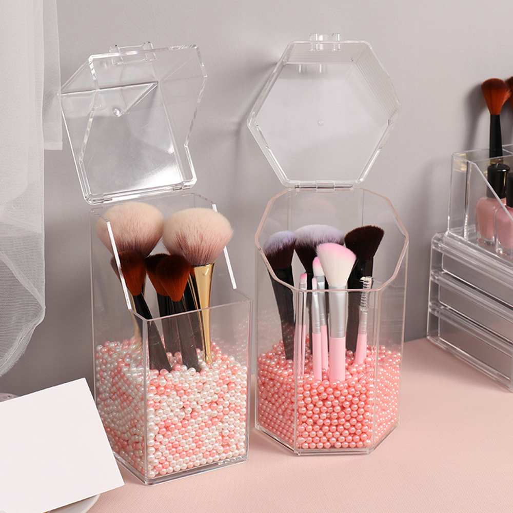 Multi-stil akryl makeup organizer kosmetisk holder makeup værktøj opbevaring perle boks børste tilbehør organisator boks med låg