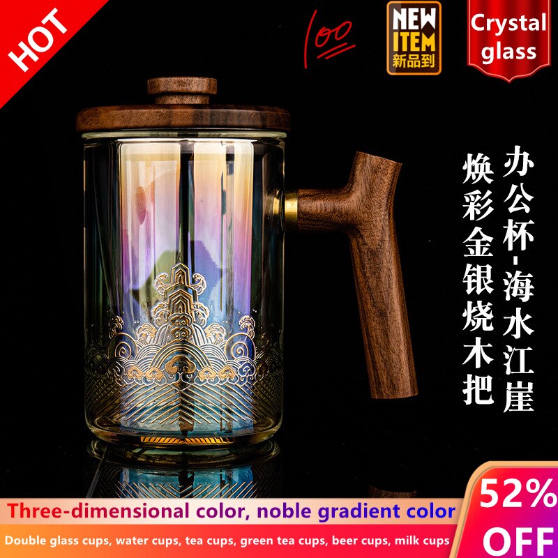 Chinese Glas, Dubbel Glas Water Cup, Gradiënt Thee Cup, Kristal Glas, Water Cup Voor Kunst, groene Thee Cup, Bier Glas, Melk Cup