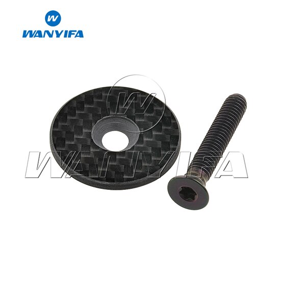 Wanyifa Titanium Ti Carbon Fiber Headset Top Cap & Titanium Bolt M6 x 35mm CNC Bicycle Accessories: Glossy Black
