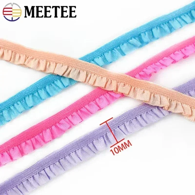 5/10/20M 10mm Meetee Ruffled Elastic Band for Sewing Pleated Stretch Lace Trim Rubber Ribbon Hairband Elasticity Tape Accessory