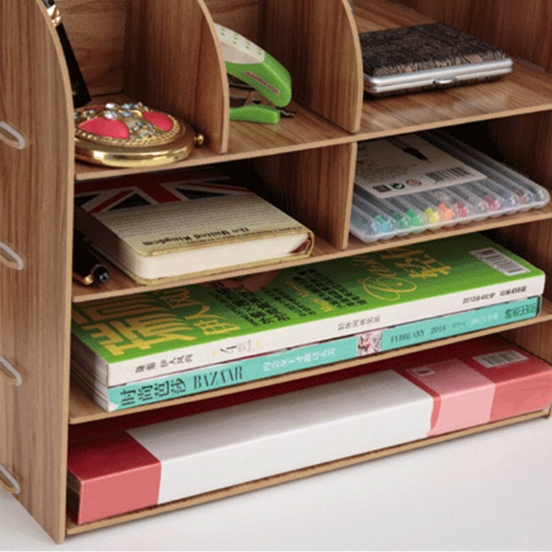 Wooden DIY Assemble Desktop Organizer Office Desk Organizer Drawer File Holders for Office Desktop Magazine File Organizer