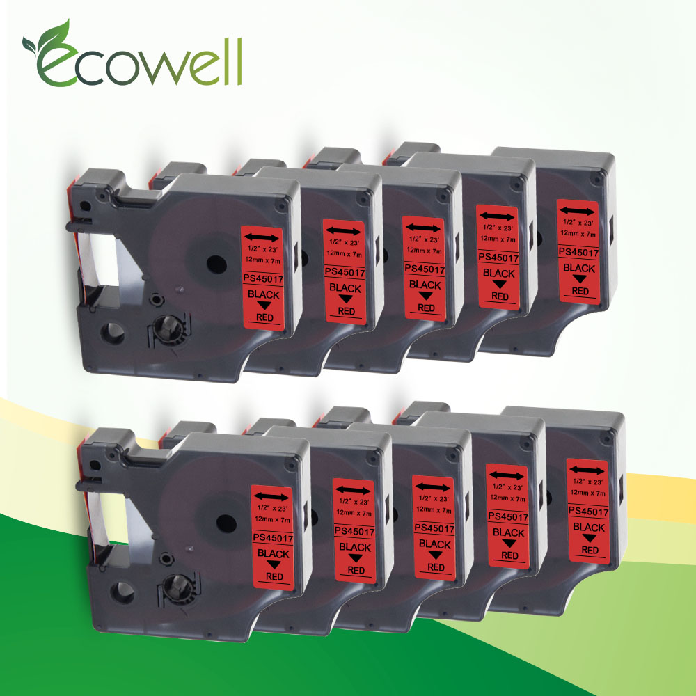 Ecowell Black on Red 45017 Compatible 12MM Dymo D1 45017 Label Tapes compatible for Dymo LM160 LM280 100 200 label maker