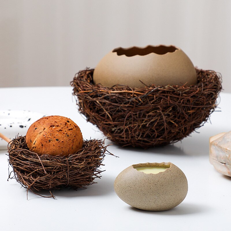 Wabi-sabi – vaisselle en céramique, coquille d&#39;œuf d&#39;oiseau, bol à soupe Dessert, assiette à crème glacée, Pot de plantes en céramique, de nouveauté, décoration de la maison