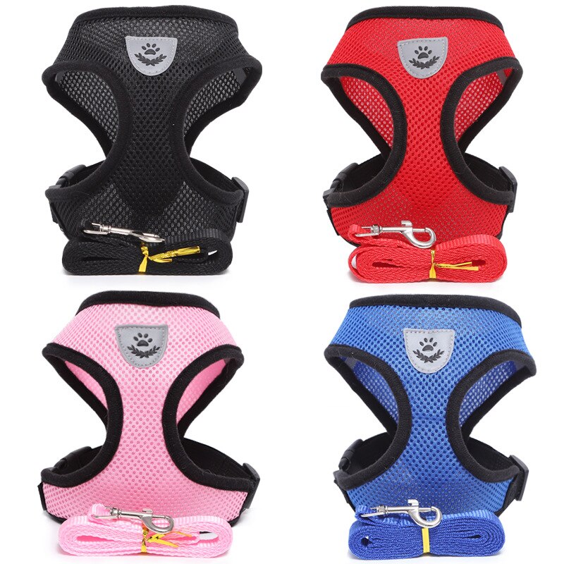 4 maten mesh reflecterende hondenhalsband, hondentuig, hondenriemset voor kleine middelgrote en grote honden, nylon puppy's, honden, kattenharnas