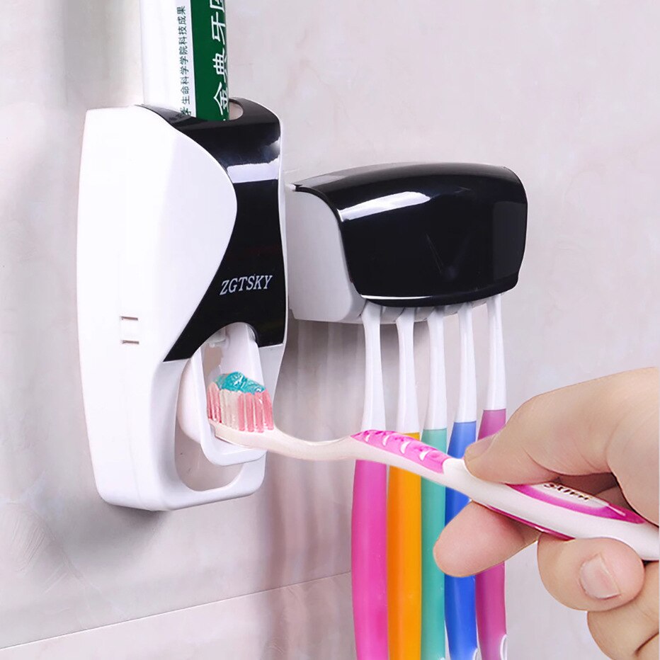 Tandenborstel Houder Automatische Tandpasta Dispenser Set Stofdicht Sticky Zuig Wandmontage Tandpasta Knijper Voor Badkamer