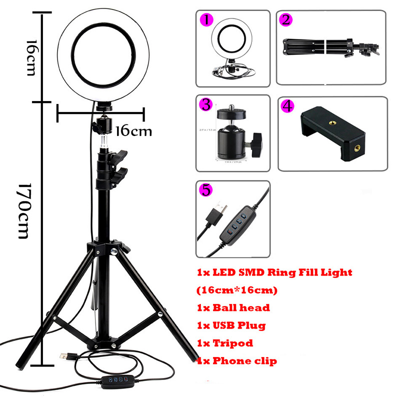 Dimmable LED Ring Light Selfie Ring Lamp Photographic Lighting with Tripod Moblie Phone Clamp Beauty fill light: Green