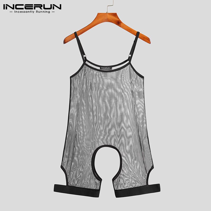 Men&#39;s Rompers Homewear Solid Color Comeforable Breathable Mesh Jumpsuit Sexy Leisure Leaky Sling Sleeveless Bodysuits S-5XL: XXXL