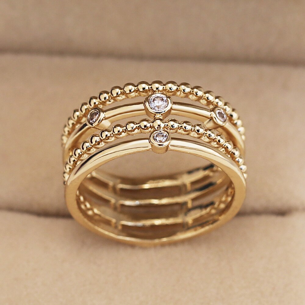 Huitan Charms Simple Women Ring With Bead Shaped Daily Wearable Accessory Ring For Office Lady Luxury Gold Color CZ Setting