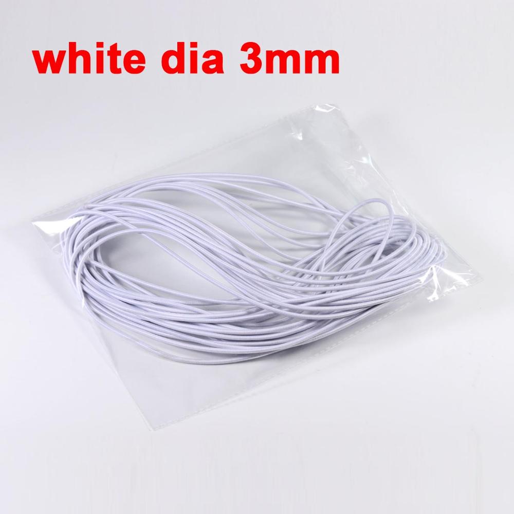 5/10/15m 1-3mm Latex Polyester Mouth Mask Round Elastic Band Mask Rope Rubber Band String Mask Ear Cord for DIY Mask: white dia 3mm / length 15m