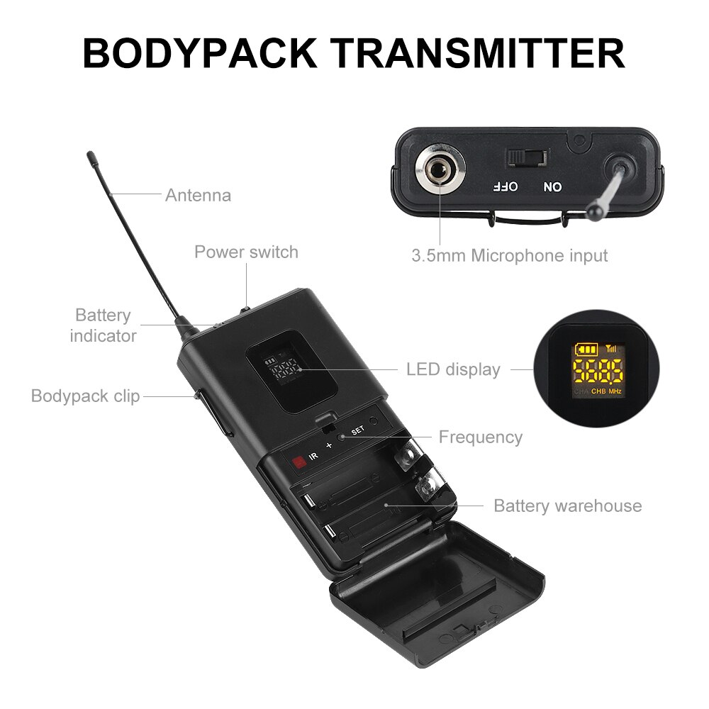 XTUGA Camera Microphone UHF Wireless Lavalier Microphone UHF Lapel Microphone with 30 Channels for DSLR Camera,Camcorders