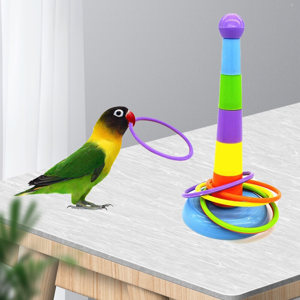 Brinquedo do pássaro atividade formação anéis coloridos engraçado mini virola brinquedo para o desenvolvimento de papagaio brinquedo interativo suprimentos