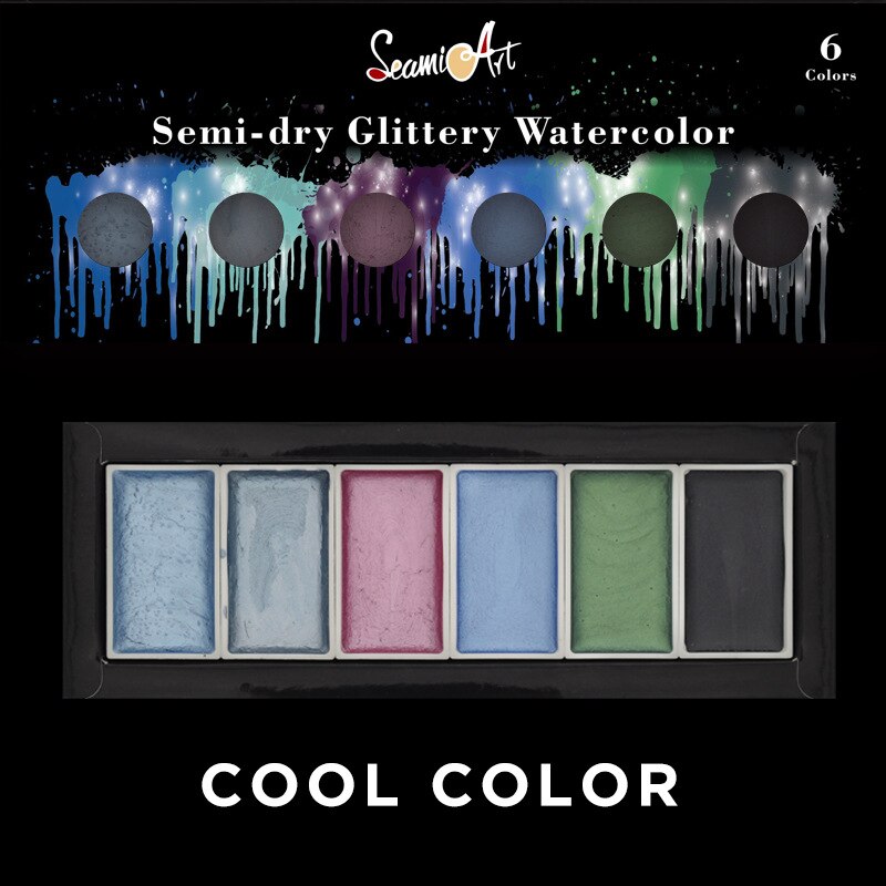 6 kolorów metaliczny pigment akwarela zestaw malarski na rysunek artystyczny brokat fajne ciepłe kolory farby kolor wody patelnia dostaw sztuki: COOL