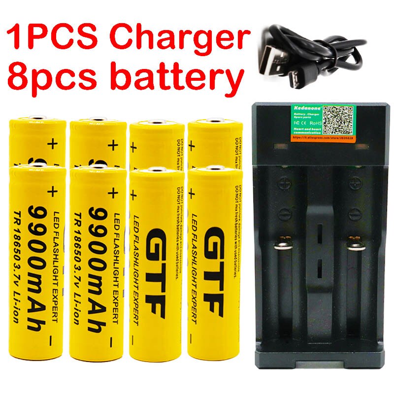 18650 batterie 3.7V 9900mAh rechargeable lion batterie pour lampe de poche Led batterie 18650 batterie + chargeur USB: YELLOW