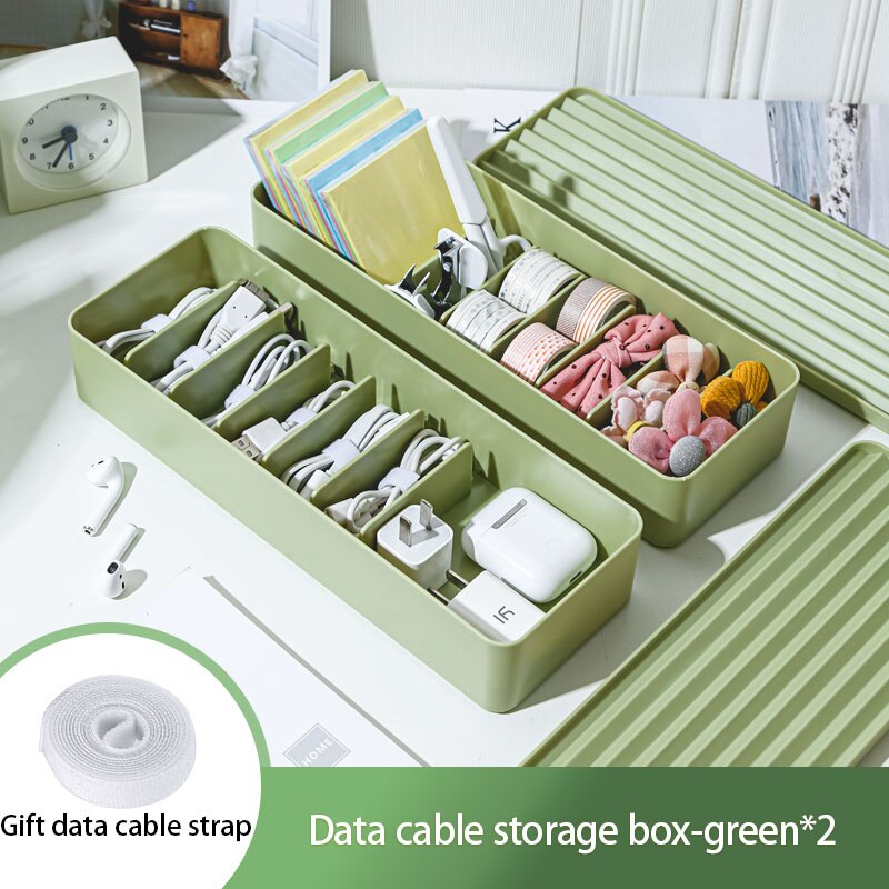 Data Cable Storage Box Cover Dustproof Power Wire Tray Network Charger Cable Tube Earphone Cable Organizer: green 2pc