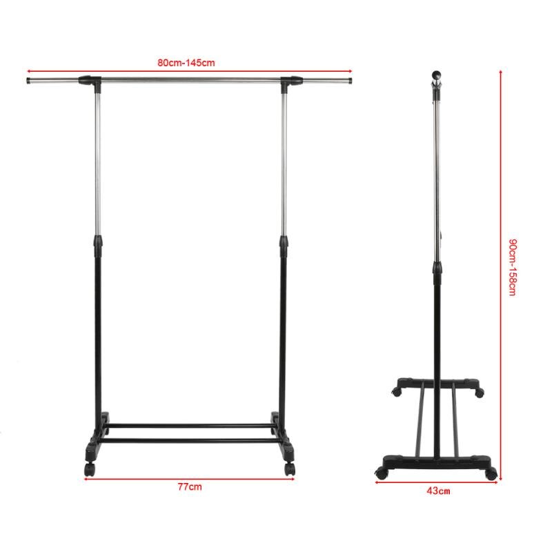 Adjustable Rolling Steel Clothes Hanger Clothes Rack Rail Garment Rack Heavy Duty Rail With Wheel Portable Clothes Accessories