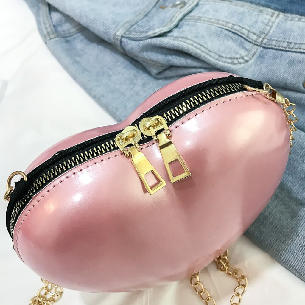 Frauen Zipper Liebe Herz Geformt Umhängetaschen Süße Mädchen Kette Schulter Tasche Damen Abend Handtaschen Geldbörse Für Party Hochzeit # P