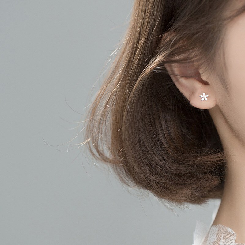 S925 øreringe i lille sølv med blomsterblomst, trendy ørestikker øreringe til baby, pige, klassiker, 925, smykker