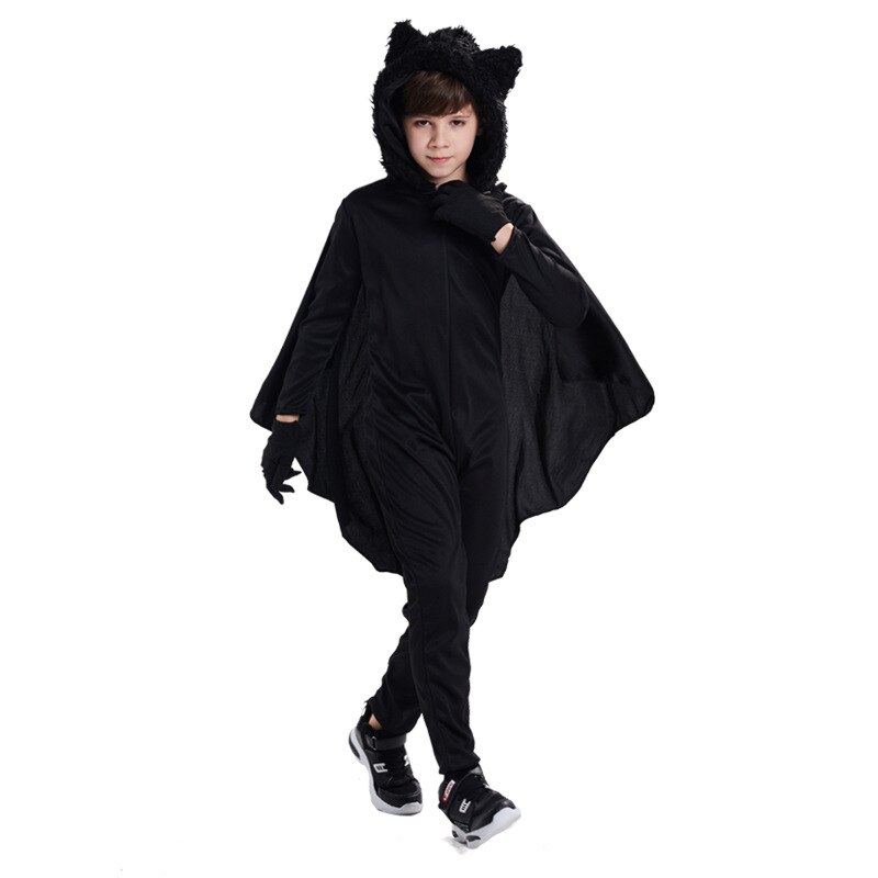Halloween kostyme nøytral flaggermus form cosplay helkjole ytelse dansefest kostyme gutt karneval: Svart s-kode