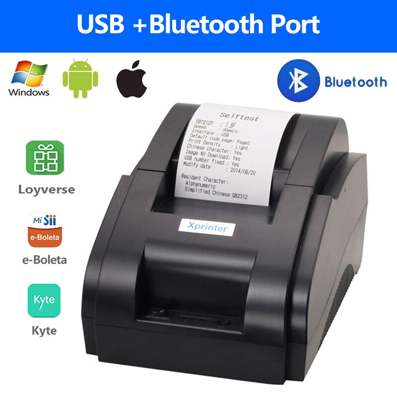XP-58IIH POS Thermal Direct Printer 58MM Mini Restaurant Bill Receipt Ticket Machine USB &amp; USB+Bluetooth Interface Windows Phone: USB BL Port / US plug