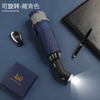 Automatic Umbrella 10 Ribs Windproof Reflective Stripe Umbrella Folding Travel Umbrellas with LED Light Flashlight: Rotatable-2
