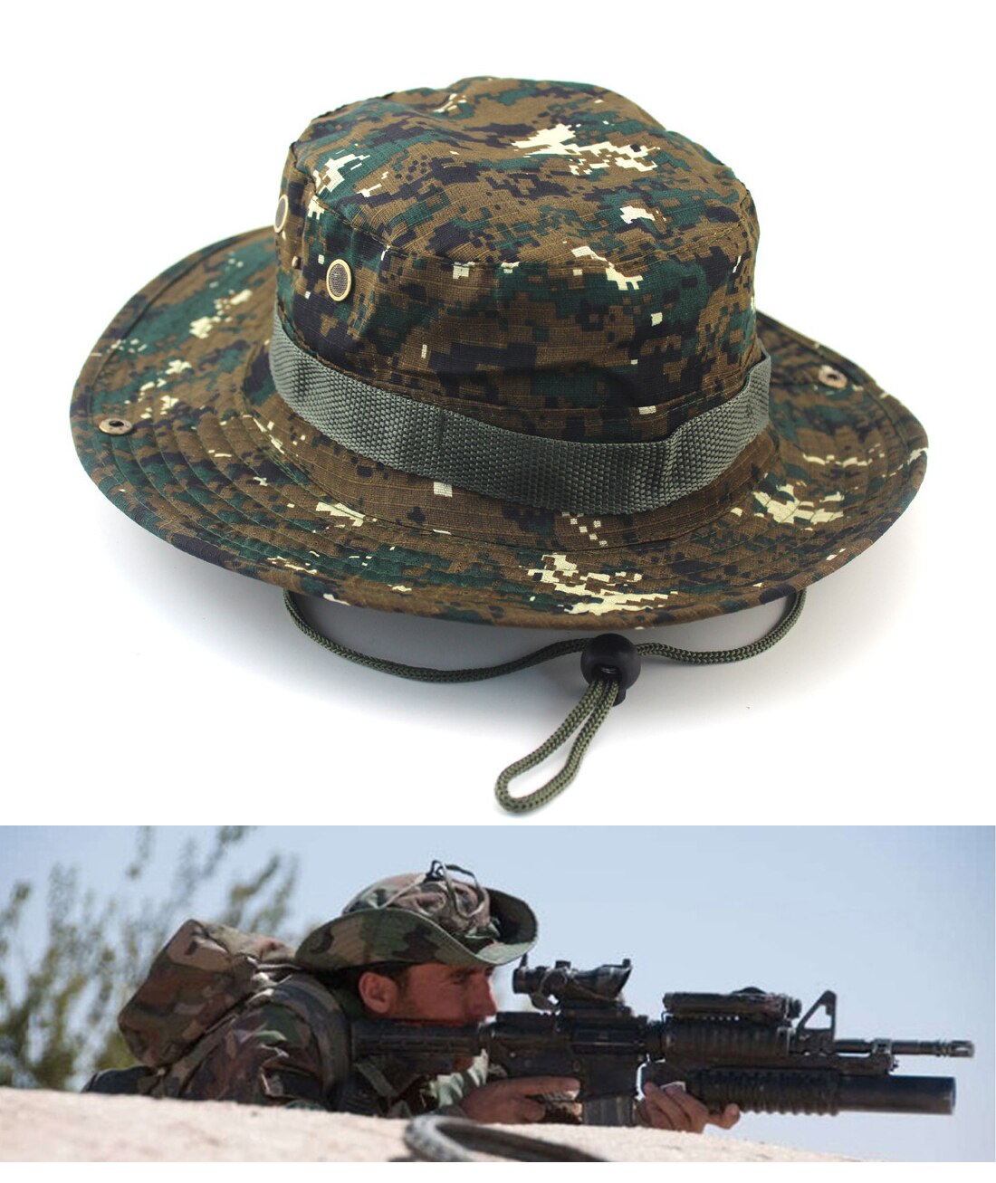Gorros Boonie de arbusto al aire libre, gorro de pesca de camuflaje de la jungla: 18