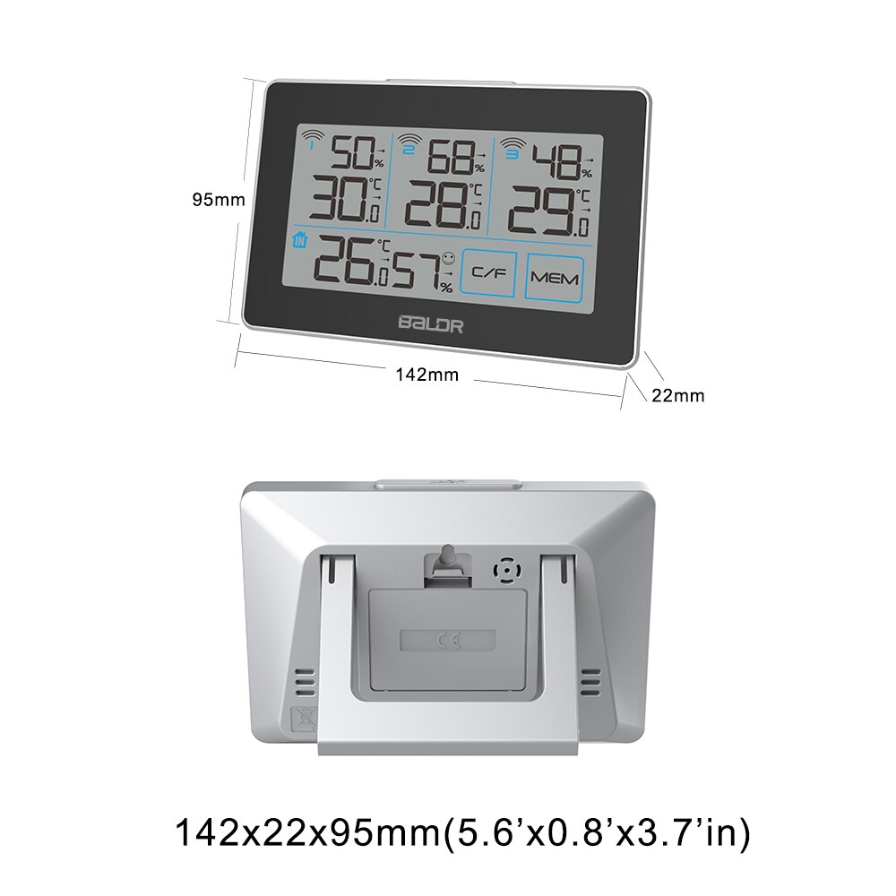 Baldr Touch Indoor Outdoor Weather Station + 3 Forecast Sensor Thermometer Hygrometer Meter Calendar 3CH Backlight