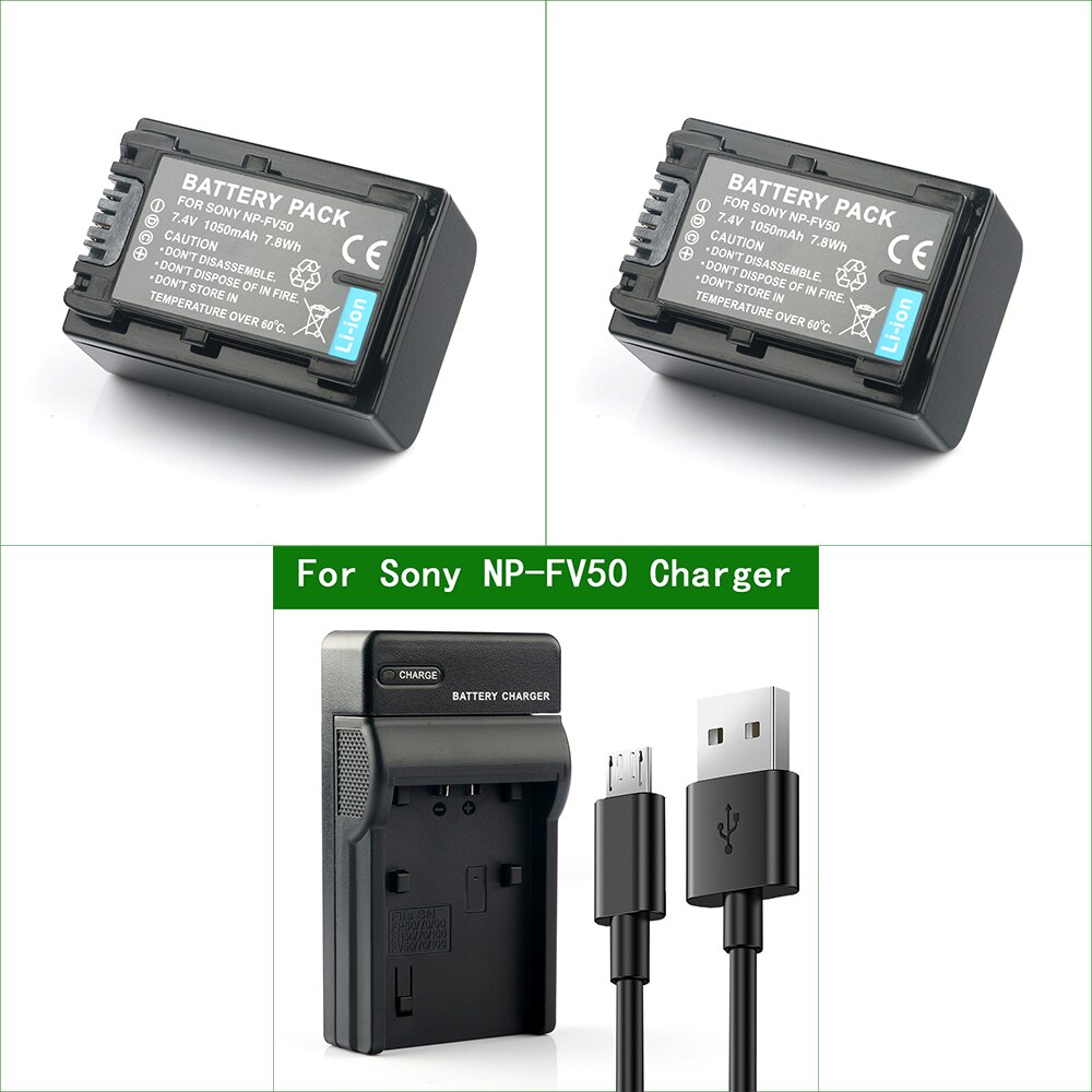 NP-FV50 NP FV50 NPFV50 Digital Camera Battery + Charger for Sony NP FV30 FV40 FV70 FV100 FV50A FV70A FV100A DCR SR15 SR21: 2Battery 1Charger