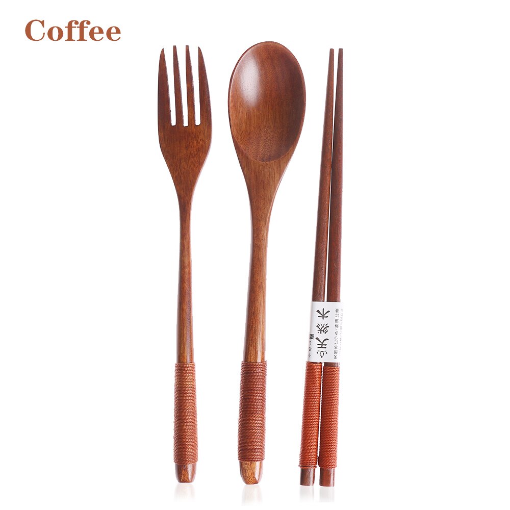 1 SET Pack Tea Scoops Desserts Fruits Serving Travel Dinnerware Suit Spoon Fork Portable Tableware Wooden Cutlery Sets Cloth Bag: Coffee