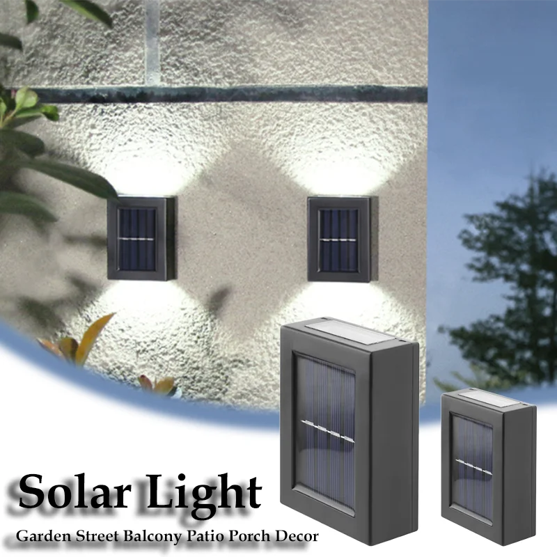 2 LED Solar Light Outdoor Waterproof Solar Wall Lamp Up and Down Lighting Garden Stairs Fence Decoration Sunlight Powered Lamp