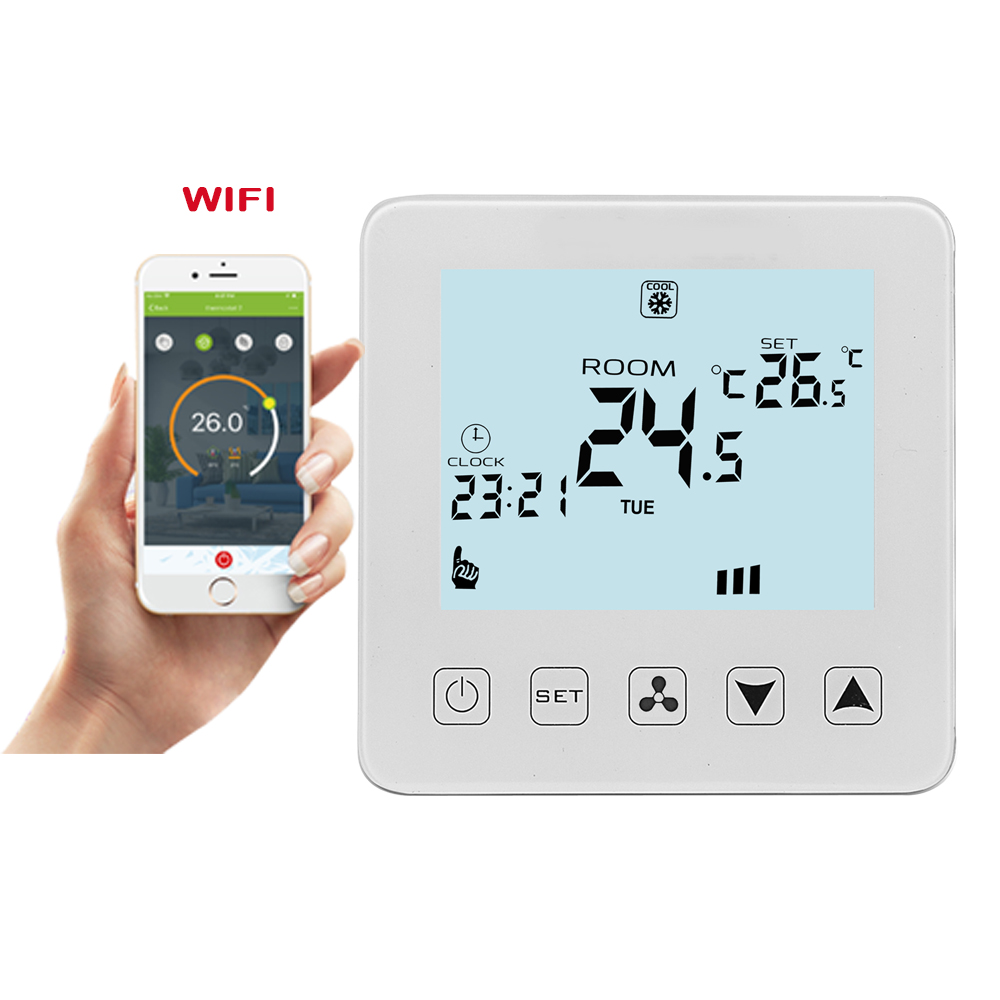 2p / 4p lämmitys- ja jäähdytys wifi-termostaatti , 0.5 asteen tarkkuus lämpötilaero, työskentele alexa google home kanssa: W08ac-4-4p- wifi
