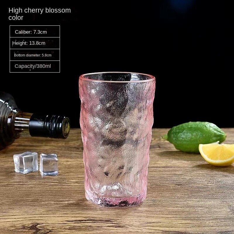 Gletsjer Glas Huishouden Japanse Stijl Water Cup Mannelijke Ontbijt Cup Ins Wind Bier Cup Sap Kopje Koffie Kopje Thee bar Benodigdheden: Pink-380ml