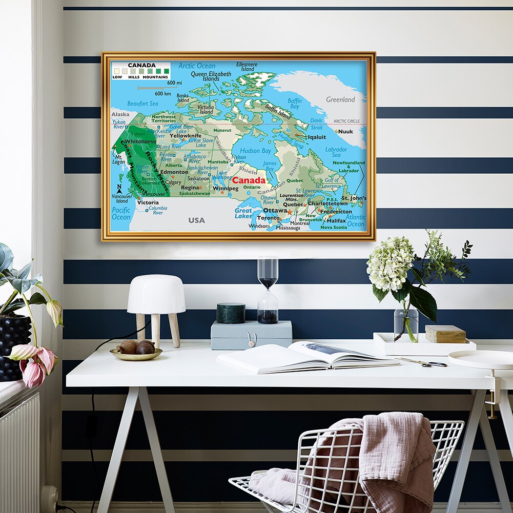 A2 SizeThe Canada Orographic Map Modern Wall Art Poster Canvas Painting Classroom Home Decoration School Supplies