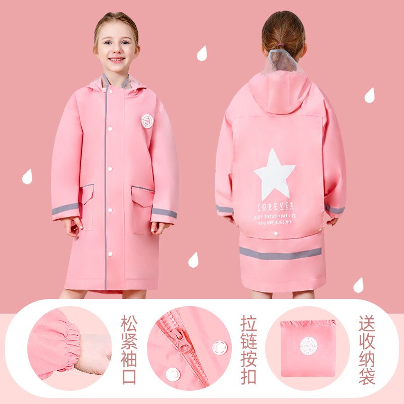 Elementary School Children Rain Coat Kids Macarons Child Rain Suit Waterproof and Windproof Child Rain Cover Soft and Breathable: Pink