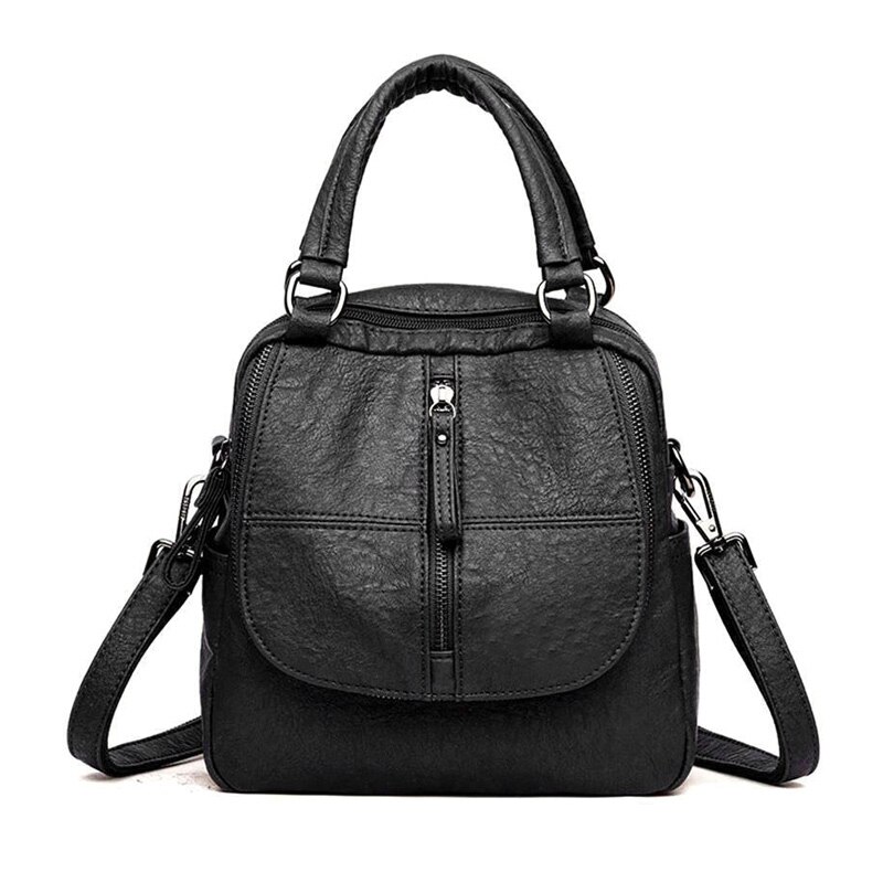 Heißer Klassische frauen Schulter Tasche PU Leder Mehrzweck Rucksäcke Einfache Zipper Reise Rucksack Einfarbig Weibliche Beutel: Black
