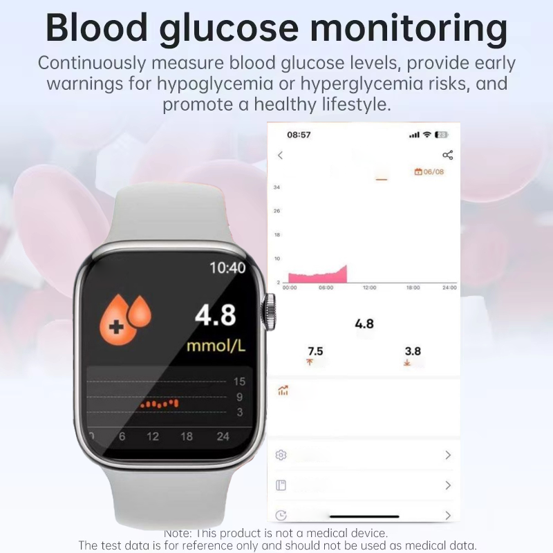 Medizinische EKG-Smartwatch für Erwachsene, Blutzucker, Blutfett, Harnsäure, Gesundheit, intelligentes Bluetooth, nicht-invasives Blutzuckermessgerät
