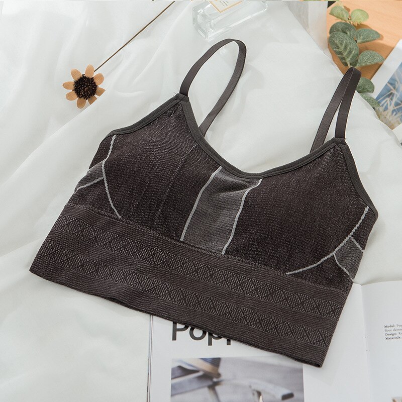 ATHVOTAR Solid Color Seamless V-Neck Bralette Camisole Push Up Adjustable Crop Top Wireless Vest Sleeveless Female Underwea: Gray Purple