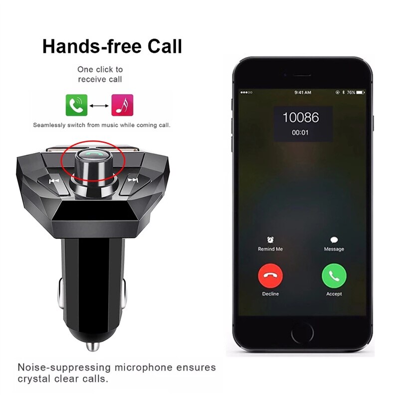 Lovebay bluetooth 5.0 autoradio-set mit  mp3 playern, freisprecheinrichtung, led-beleuchtung, kabellos, passend für bluetooth-fm-transmitter und 5v/2.1a usb-ladegeräte