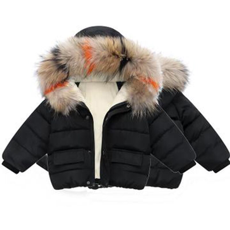 Unisex Winter Jas Kinderen Leuke Hooded Bontkraag Jas Baby Effen Kleuren Winddicht Jas Peuters Outdoor Warming Dikker Jas