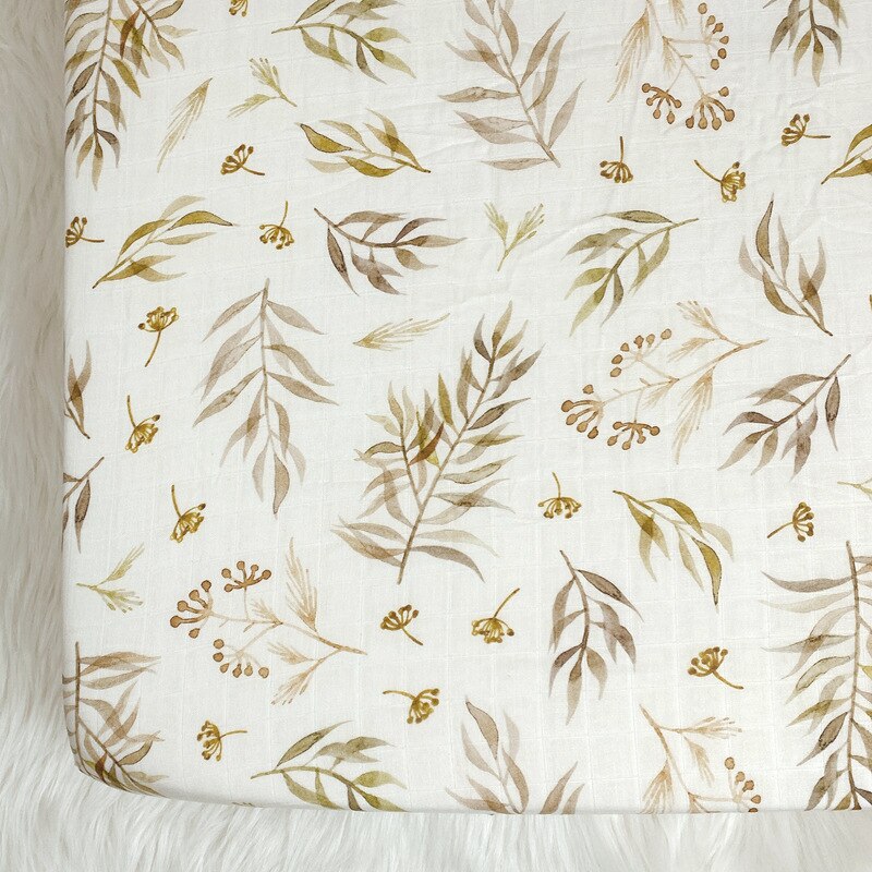 Wieg Beddengoed Lakens Baby Sprei Op Het Bed Bamboe Gaasje Mousseline Print Hoeslaken Kids Items: Autumn leaf