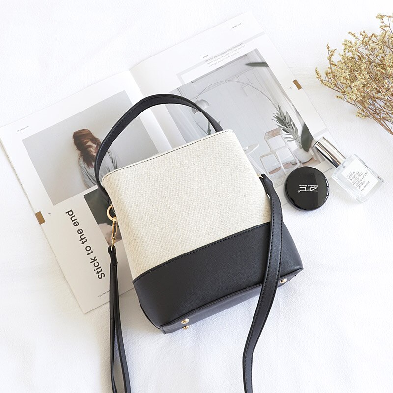 EXCELSIOR PU Patchwork Women's Bucket Bags Shoulder Bags for Women Versatile Crossbody Bag sac a main femme malas ombro: Black