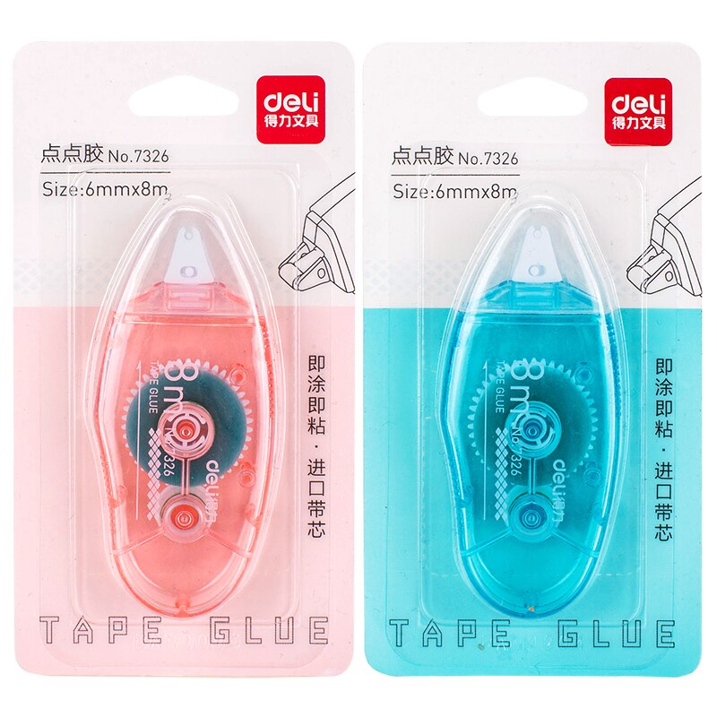 Deli Double Sided Adhesive Dots Stick Roller Glue Tape Dispenser Sticks Adhesive Cutter Stationery Office Supply 7326