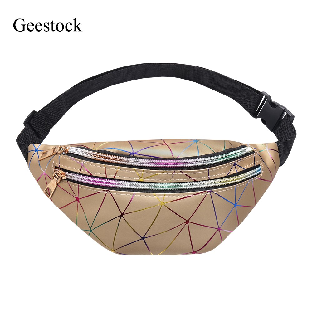 Geestock holografiske talje tasker til kvinder banan kvindelig fanny pack hoftebæltetaske geometriske talje pakker brystposer: Guld