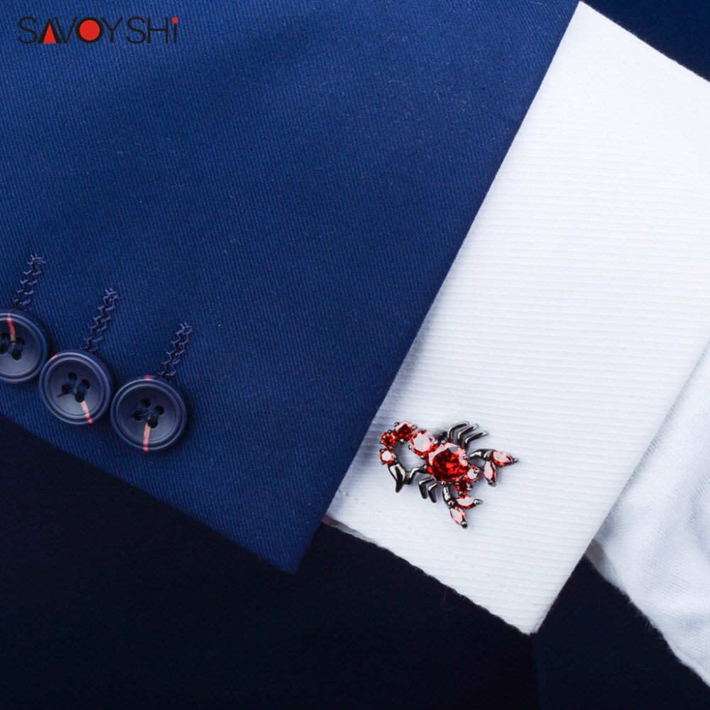 Savoyshi novidade escorpião abotoaduras para homens camisa punhos de alta qualidade vermelho zircons animal manguito links marca moda masculina jóias